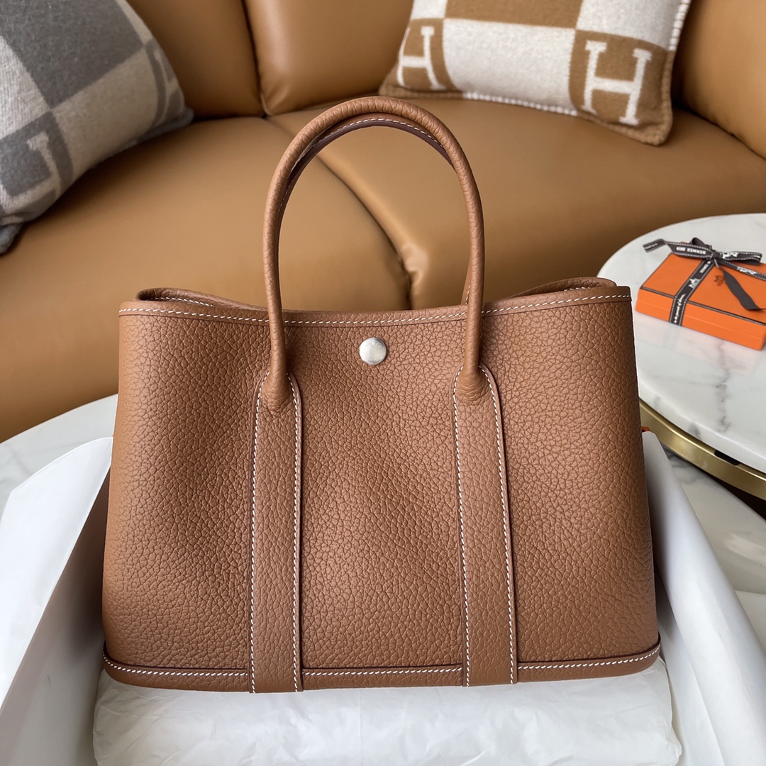 Hermes Garden Party 30cm Tote Handbag In Brown Clemence Leather